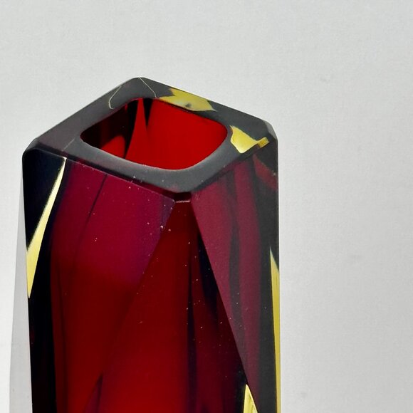 Faceted Mandruzzato Murano Sommerso 6.75" Glass Vase by Flavio Poli for Seguso - Picture 6 of 16